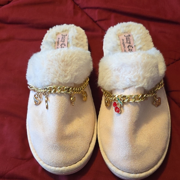 Juicy Couture Shoes - Juicy Couture Pink Faux Fur Charm Slip-On Mules